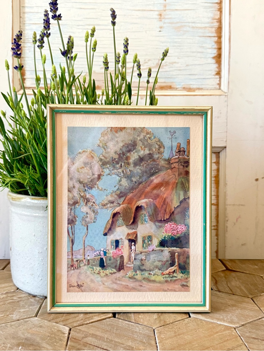 Vintage Framed Watercolor Print by Don Albi- English Country Cottage, 9.5” - Picture 4 of 5